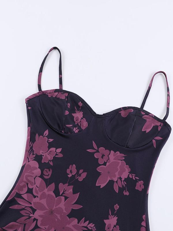 Women's Floral Print Backless Bodycon Cami Dress, Elegant Sweetheart Neck Sleeveless Bodycon Dress for Party Dating Wear, Ladies Summer Clothes