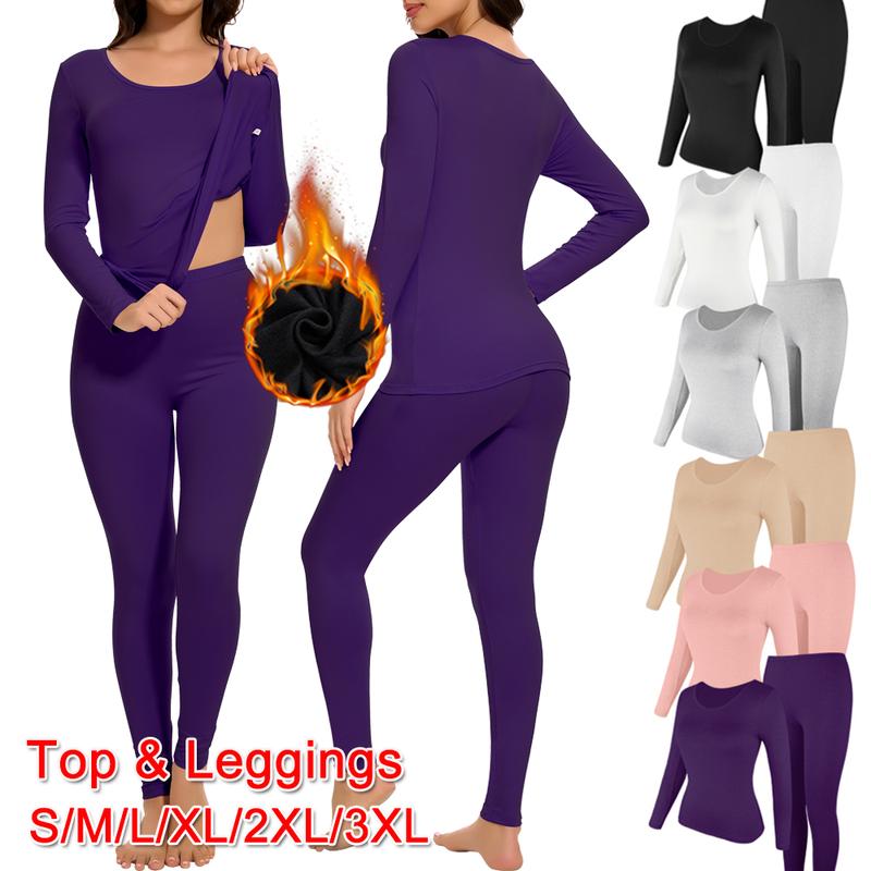 Two-Piece Women's Thermal Underwear Set, Lightweight Ultra Soft Long Sleeve Top & Leggings Long Johns Base Layer Set For Fall & Winter, Women's Sleepwear For Indoor Wear Fabric Womenswear