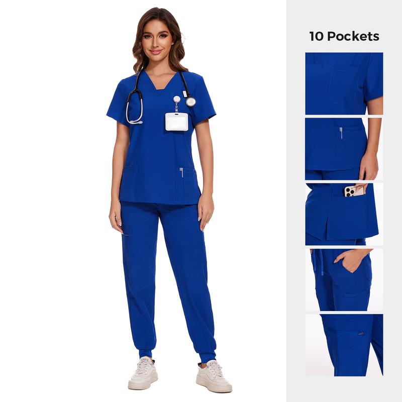 CozyFit Scrubs for Women Set - V-Neck Top & Cargo Pants with 10 Pockets Women's V-Neck