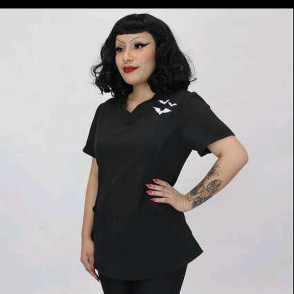 Medical and Veterinary Women's Rounded V-Neck 2-Pocket Bats Scrub Top   Made in USA   Adult Uniforms