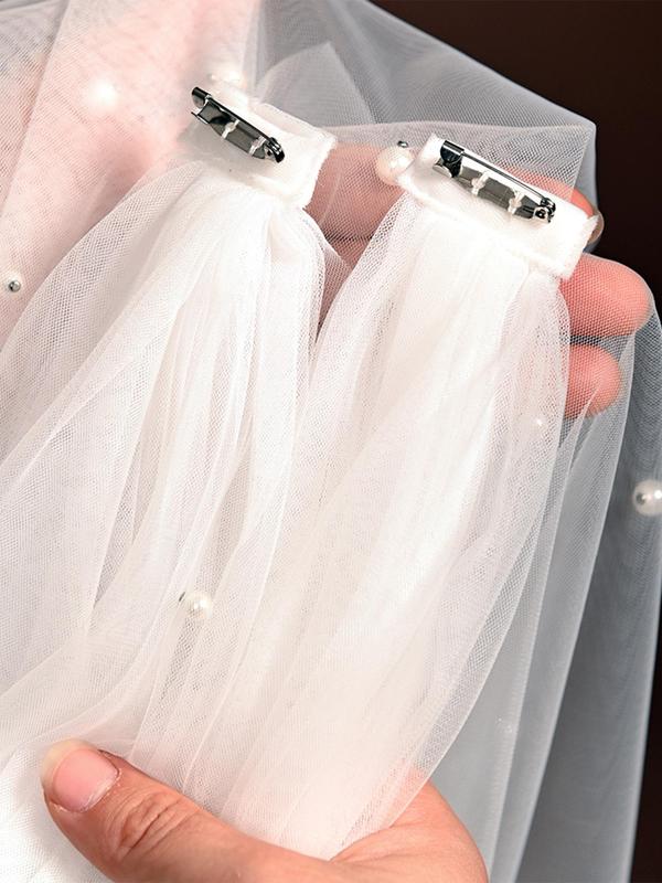 Faux Pearl Decorated Wedding Wraps with Clip, 2pcs Elegant Mesh for Wedding Party, Wedding Bridal Party Dress Up Accessories