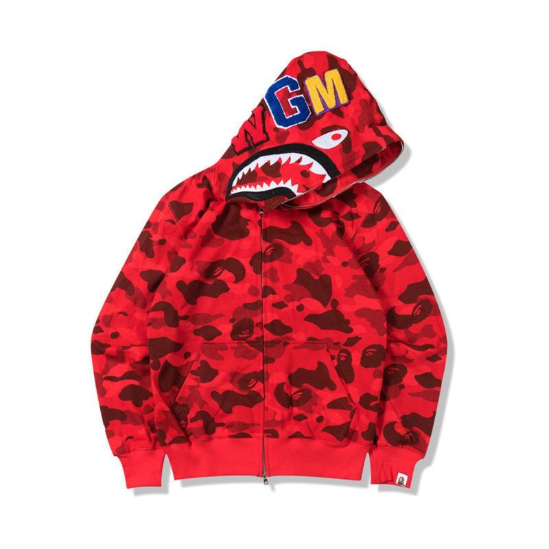 New Men's Couple Fashion Shark Head Camouflage Cardigan Hooded Sweater,Jacket Men and Women, Y2K Hip-hop Street Style Zipper Hooded Sweatshirt, Loose Casual Large Size Long-sleeved Jacket, bape