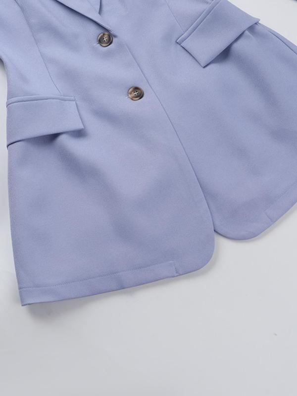Women's Solid Button Front Blazer & Zipper Short Skirt Two-Piece Set, Elegant Lapel Neck Long Sleeve Outerwear & Zipper Design Skirt for Work Office Business, Ladies Spring & Fall Clothes