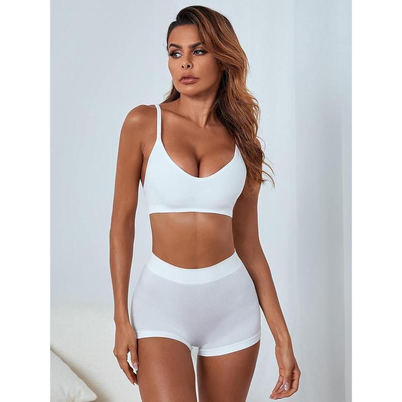 Scoop Neck Spaghetti Strap Seamless Bra Top Crop Bralette