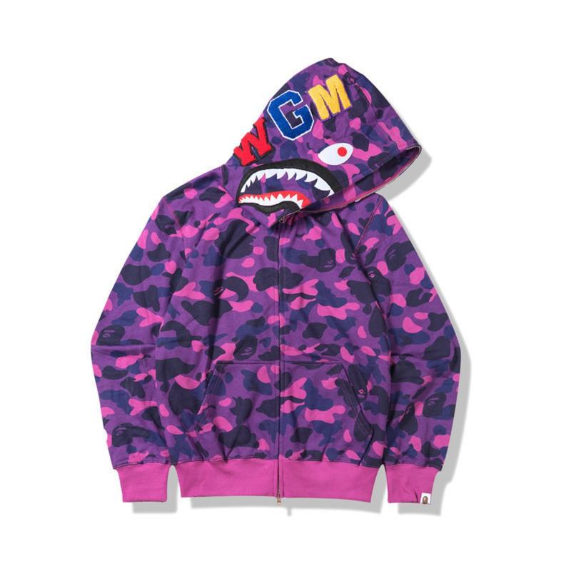 New Men's Couple Fashion Shark Head Camouflage Cardigan Hooded Sweater,Jacket Men and Women, Y2K Hip-hop Street Style Zipper Hooded Sweatshirt, Loose Casual Large Size Long-sleeved Jacket, bape
