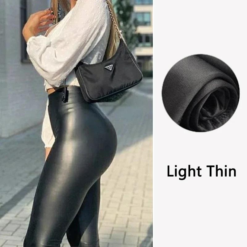 Black Leather Leggings Skinny Sexy Casual Pants Spandex Stretchy Legging Femme PU High Waist Leggings Women Push Up Leggins 4XL Fabric Womenswear