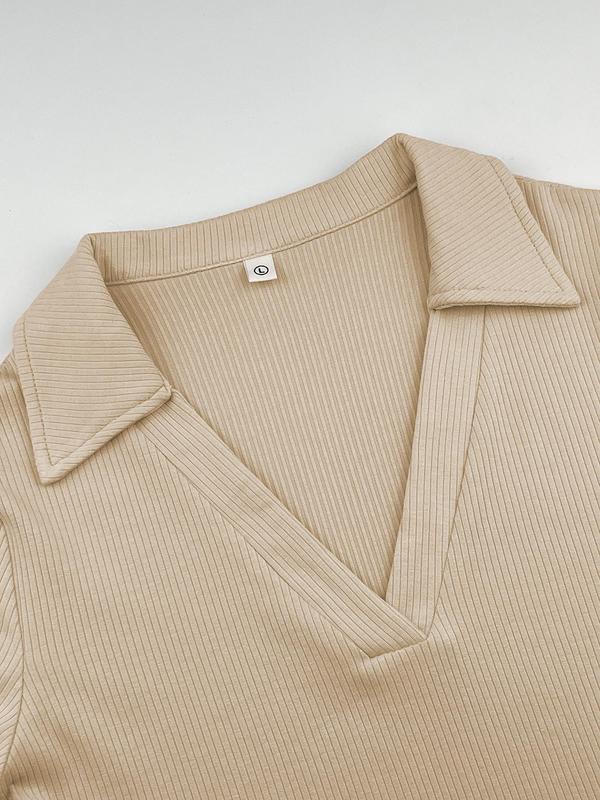 Women's Plain Long Sleeve Polo Neck Tee, Casual T-shirt  for Fall & Winter, Women's Clothing for Daily Wear