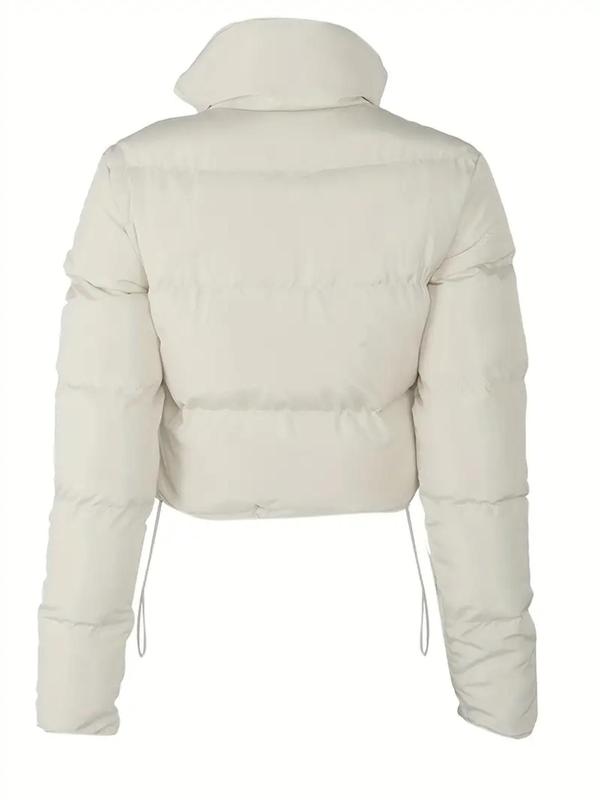 Women's Solid Zip Up Drawstring Pocket Winter Coat, Casual Long Sleeve Thermal Outerwear for Fall & Winter, Women's Clothing for Daily Wear