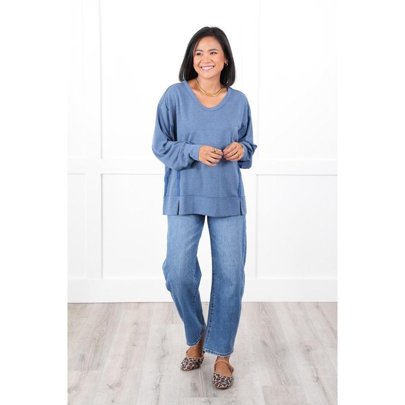 Door Buster! Plus Reg Thermal Long Sleeve Top with Reverse Seam Detail (Multiple Colors)
