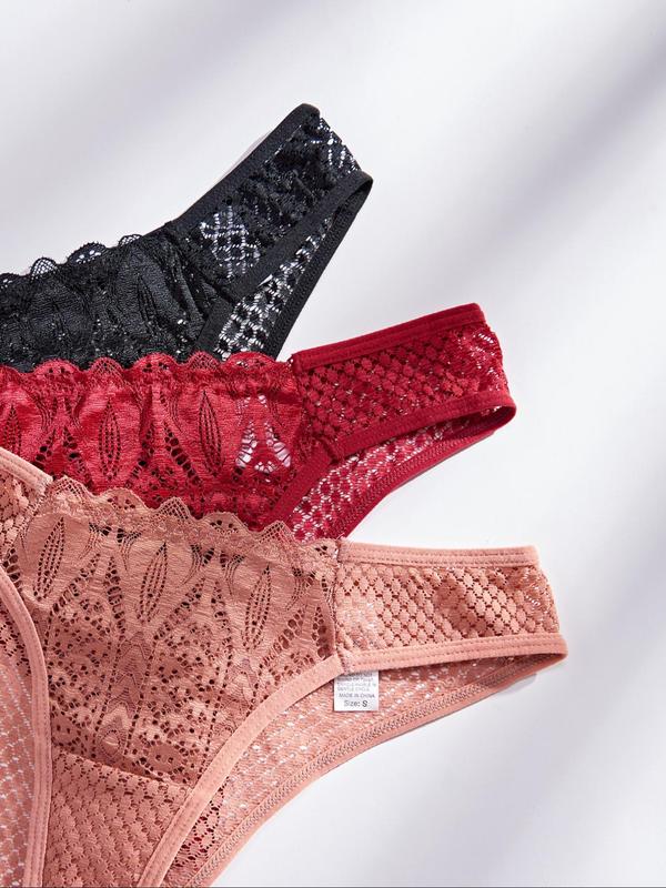 Women's 3pcs Solid High Cut Lace Knicker, Fashion Casual Comfy Panty for Daily Wear, Ladies Underwear for Summer