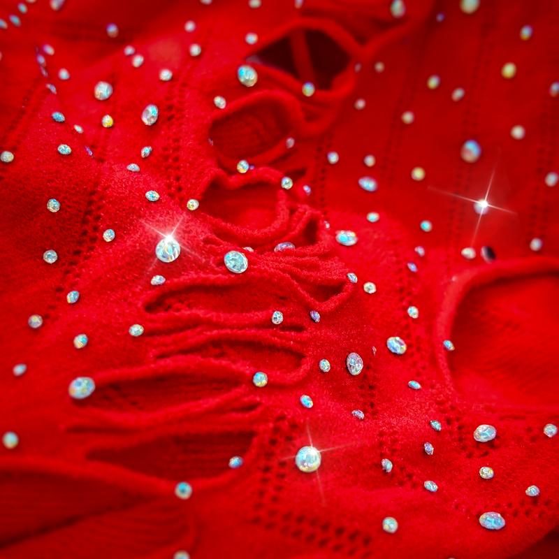 Free Tonight Women’s Red Rhinestone Bodystocking Dress, Elegant Womenswear One Size Fit Most Body Type, Party Sexy Chic Lingerie One Piece Gift