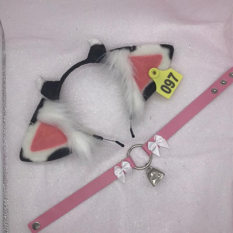 Black white cow ear headband with necklace Halloween costume