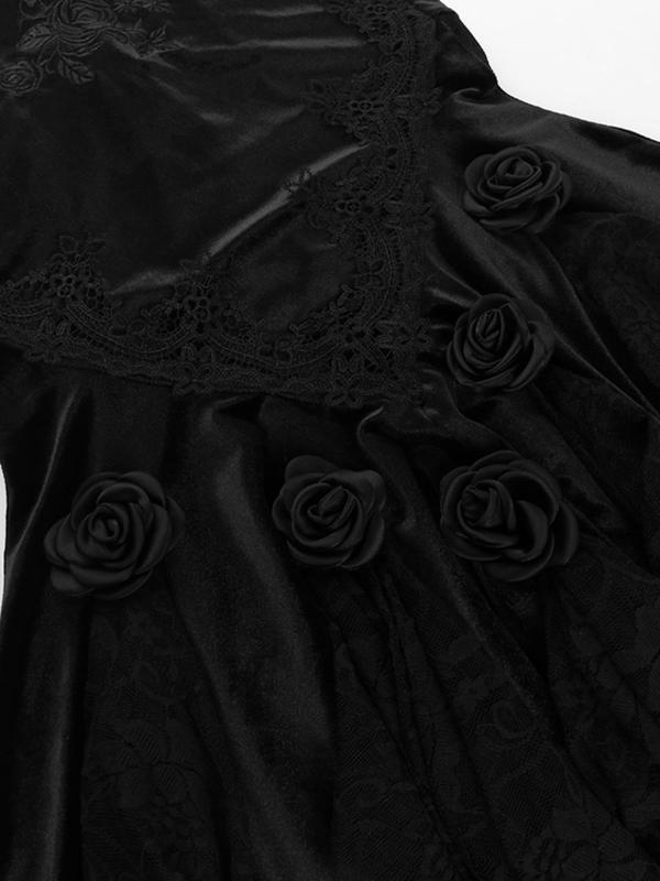 Women's Floral Embroidery Contrast Lace Mermaid Skirt, Punk Style Flower Decor Long Skirt for Party Holiday Costume, Ladies Fall & Winter Clothes