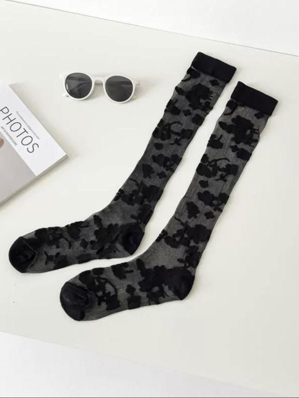 Women's 3 Pairs Floral Print Over The Calf Socks, Fashionable Comfy Socks For Daily Wear, Ladies Socks For All Seasons
