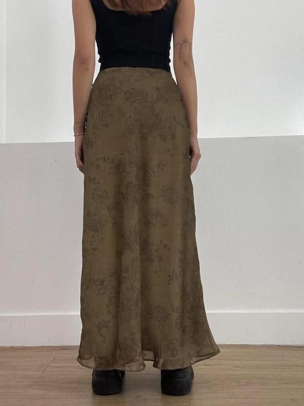 Women's Floral Print Zipper A Line Skirt, Summer Clothes Women, Casual Vintage Fashionable Long Skirt for Daily Wear, Women's Bottoms for Summer