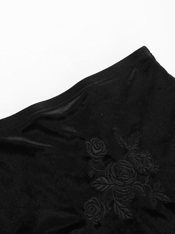 Women's Floral Embroidery Contrast Lace Mermaid Skirt, Punk Style Flower Decor Long Skirt for Party Holiday Costume, Ladies Fall & Winter Clothes