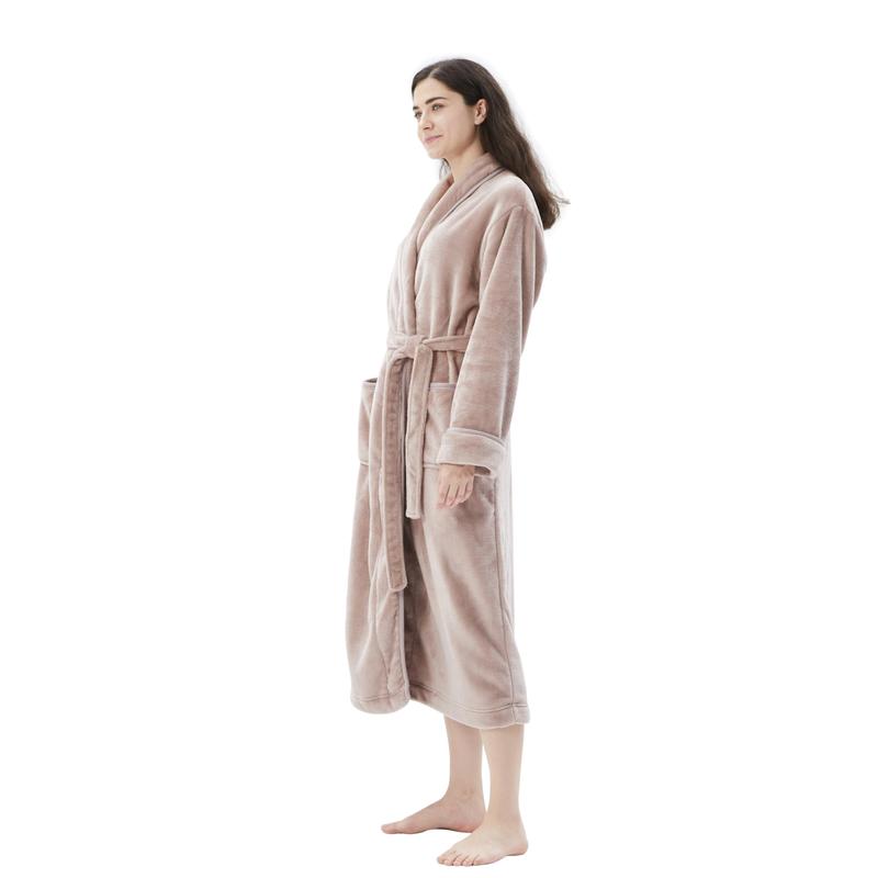 Women's Bathrobe Shawl Collar and Hooded,Lounge Sleepwear Robe Side Pockets