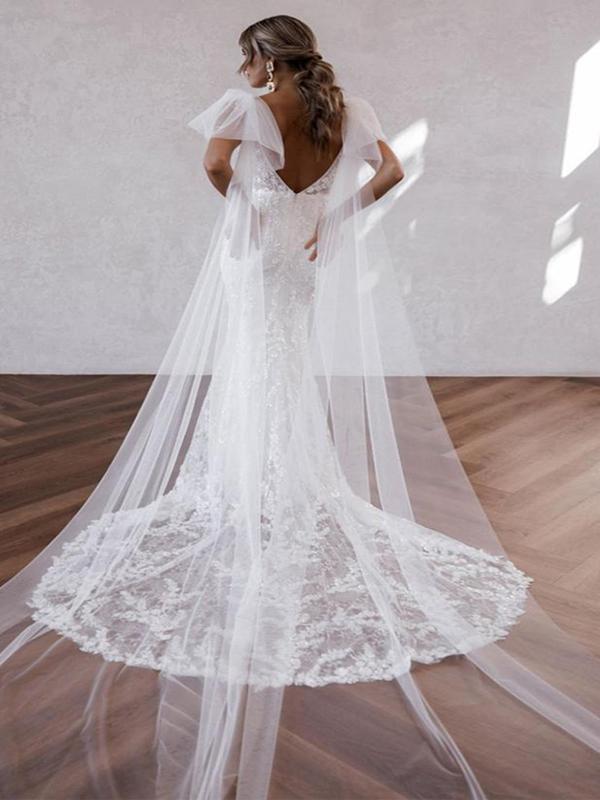 Bridal Shoulder Cape Veil, Elegant Detachable Mesh Wedding Wings Veil, Women's Wedding Accessories for All Seasons