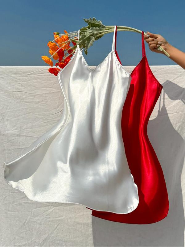 Women's Plain Backless Cami Nightdress, Casual Comfy Adjustable Strap  Spaghetti Strap Nighty Dress, Ladies Sleepwear for All Seasons