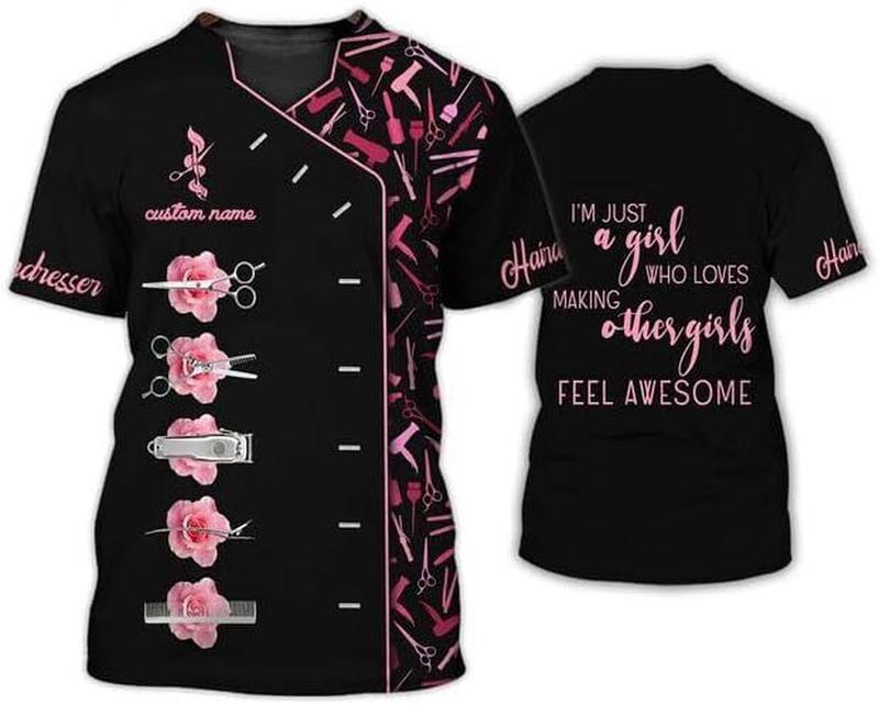 Personalized Barber Shop Women's TShirt Hairdresser Uniform Barber Shop Shirt 5