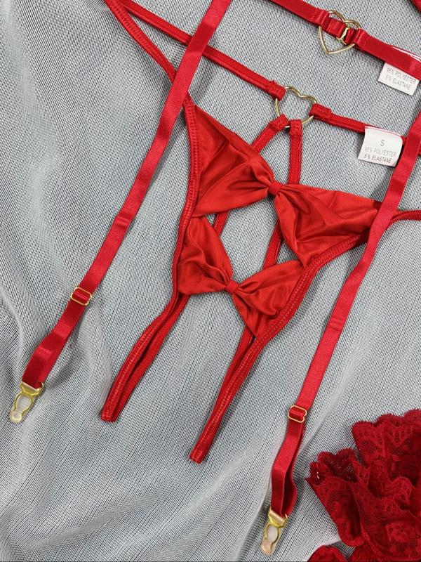 Women's Sexy Cut Out Lingerie Set, Adjustable Strap Bra & Panty & Garter Belt & Stocking, Lingerie Set for Women
