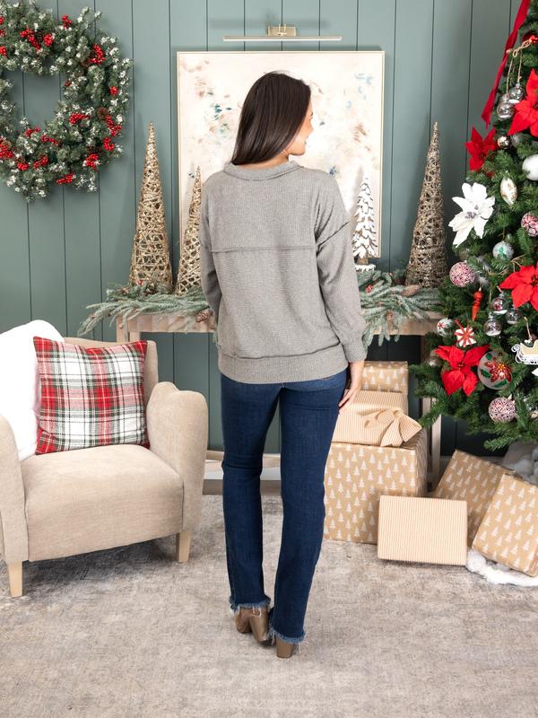 Andree Button Up Long Sleeve Ribbed Henley Top | S - 3X