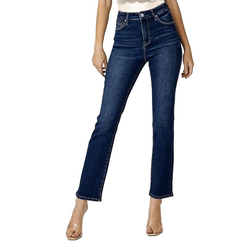 Risen High Rise Dark Wash Ankle Slim Non Distressed Straight Leg Jeans