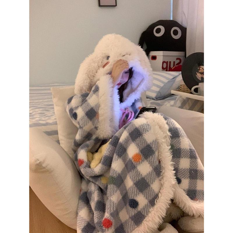 Fashion Graceful and Cute Cartoon Animal Big Dog Ear Plush Hooded Coral Velvet Night-Robe Women's New Thickened Warm Loungewear Advanced Trend
