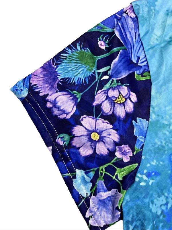  Floral Print V Neck Split Nightdress, Casual Soft Comfortable Short Sleeve Nightgown for Women, Women's Sleepwear for All Seasons