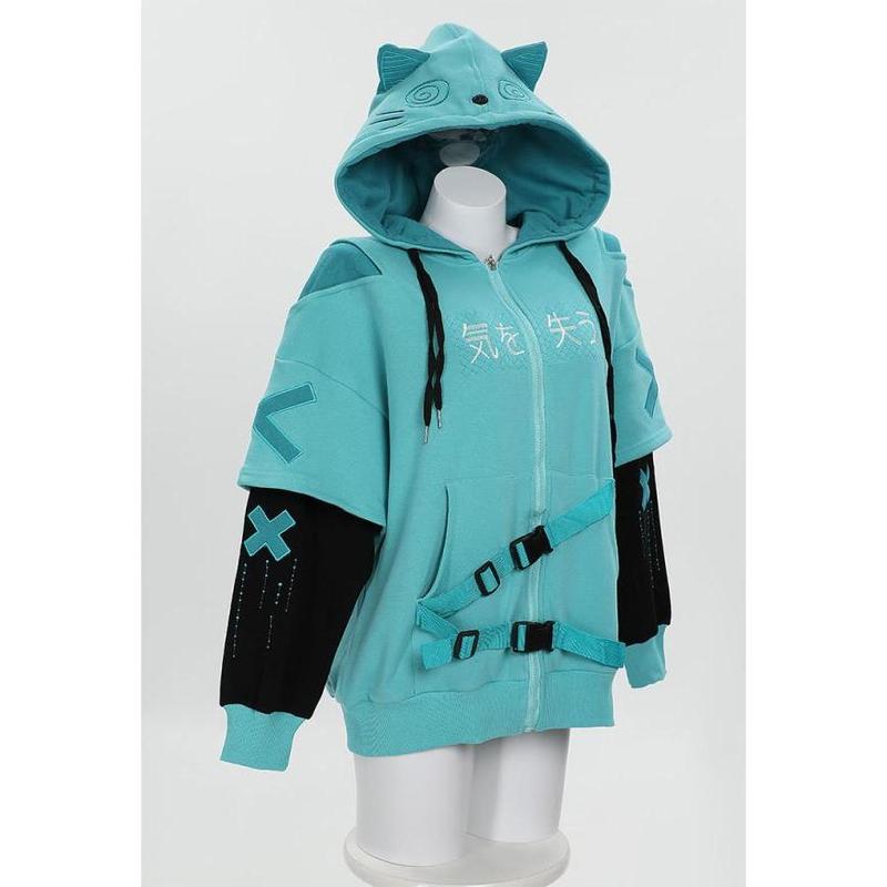 Micotaku Black Blue Dizzy Kitten Furry Paw Zip-up Hoodie
