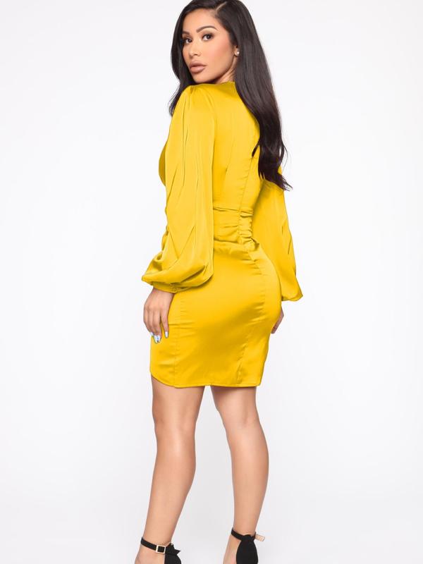 Women's Twist Wrap Deep V Neck Bodycon Dress, Elegant Bishop Sleeve Short Dress for Party Club Dating Wear, Birthday Dresses 2024, Women's Clothing for Spring & Fall