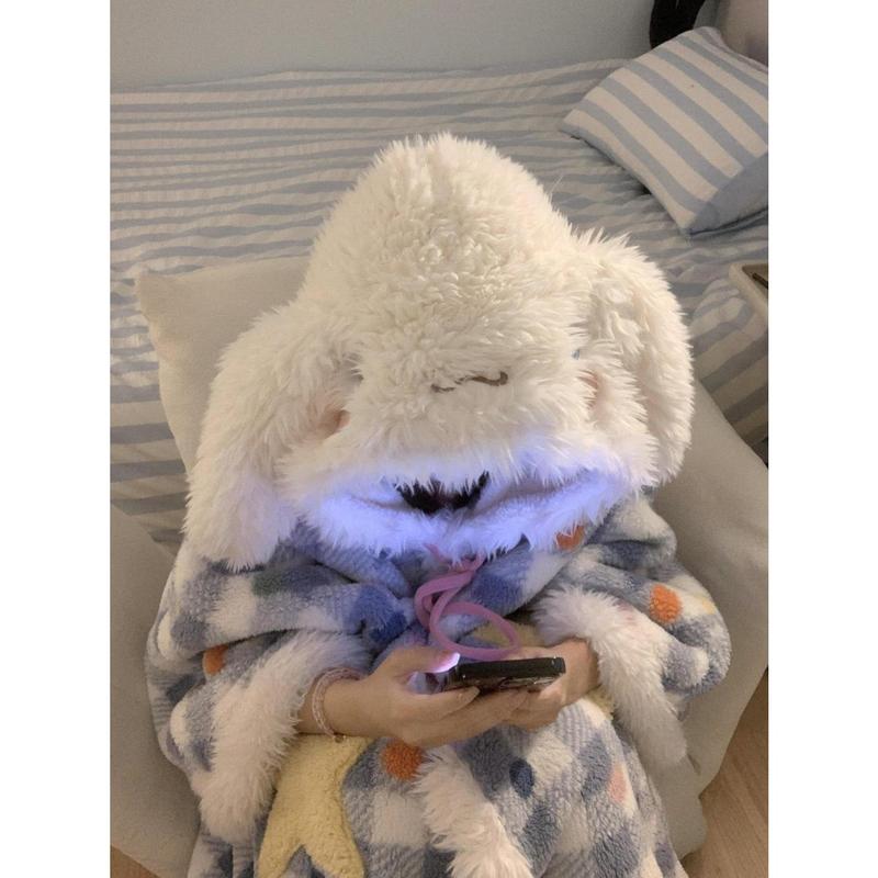 Fashion Graceful and Cute Cartoon Animal Big Dog Ear Plush Hooded Coral Velvet Night-Robe Women's New Thickened Warm Loungewear Advanced Trend