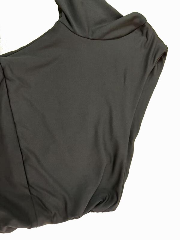 Women's Plain Asymmetrical Split Thigh One Shoulder Dress, Elegant Long Sleeve Dress for Party Club Dating Wear, Ladies Clothes for All Seasons