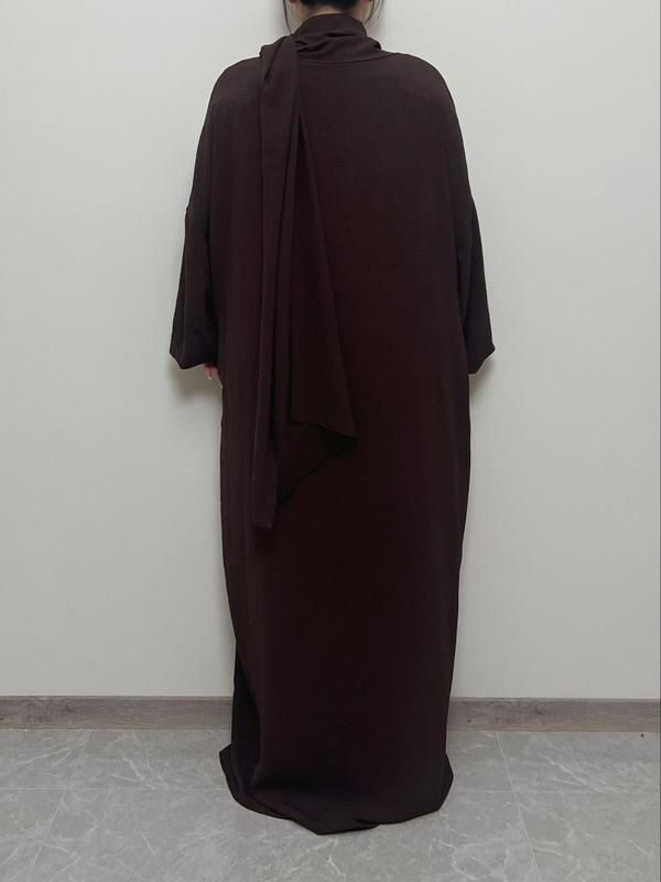 Women's Solid Color Bishop Sleeve Pocket Hooded Dress, Modest Long Sleeve Maxi Arabic Dress for Daily Wear, Ladies Modesty Clothing for Fall, Fall Clothes 2024