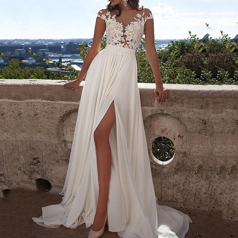 2024 Cross-Border New Arrival Foreign Trade European and American Wedding Dress Wish Sexy Lace Split Evening Long Dress