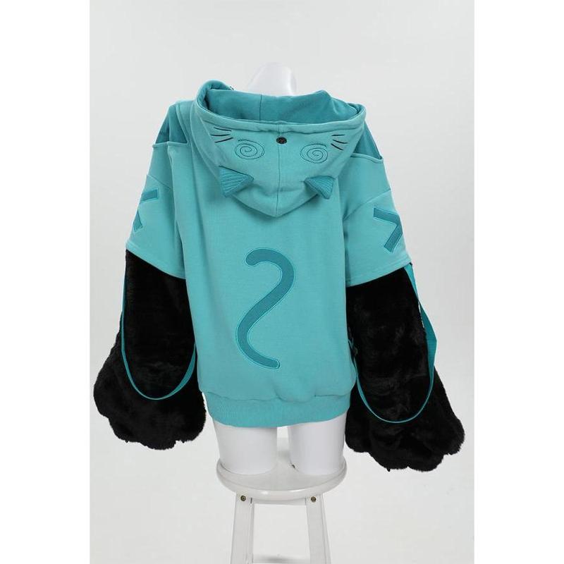 Micotaku Black Blue Dizzy Kitten Furry Paw Zip-up Hoodie
