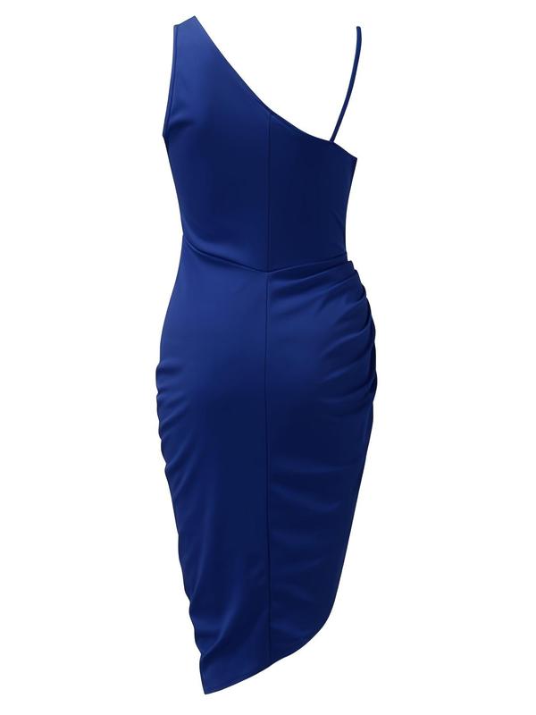 Women's Contrast Sequin Ruched Split Thigh Dress, Asymmetrical Neck Sleeveless Midi Dress for Party Club Dating Wear, Ladies Clothes for All Seasons
