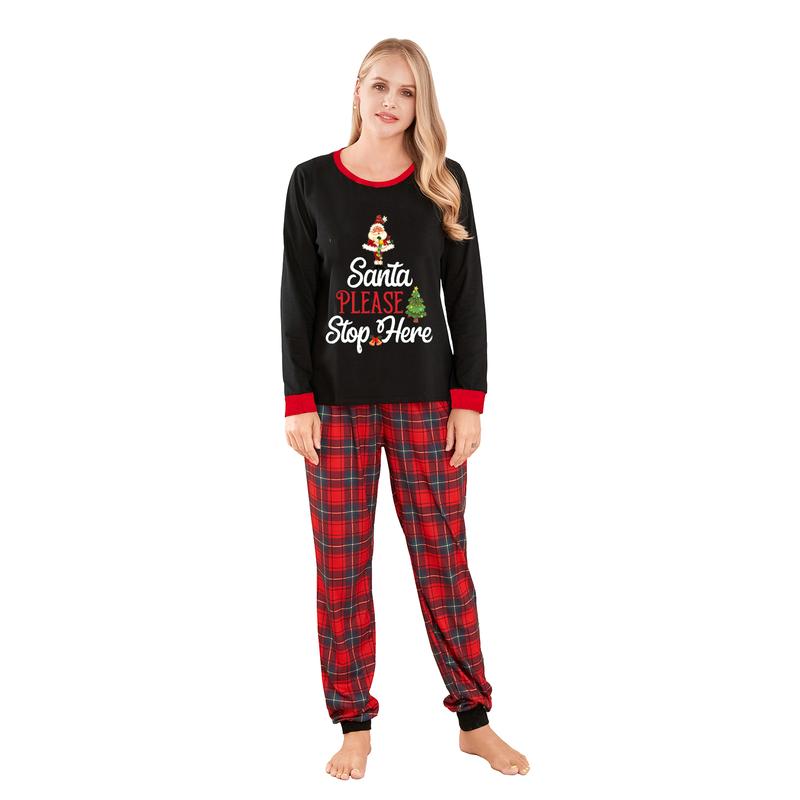Family Matching Christmas Pajamas Set Letter Plaid Print Holiday Pajamas Sleepwear Dad Mom Kids PJs