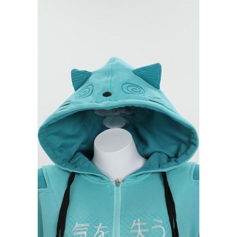 Micotaku Black Blue Dizzy Kitten Furry Paw Zip-up Hoodie