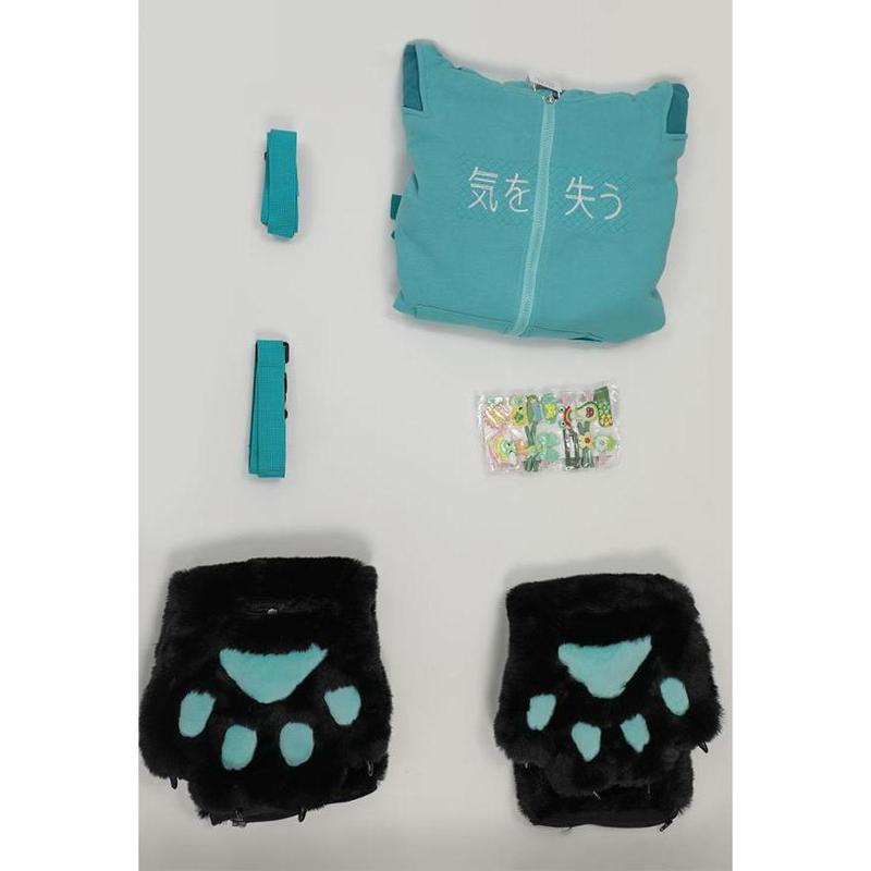 Micotaku Black Blue Dizzy Kitten Furry Paw Zip-up Hoodie