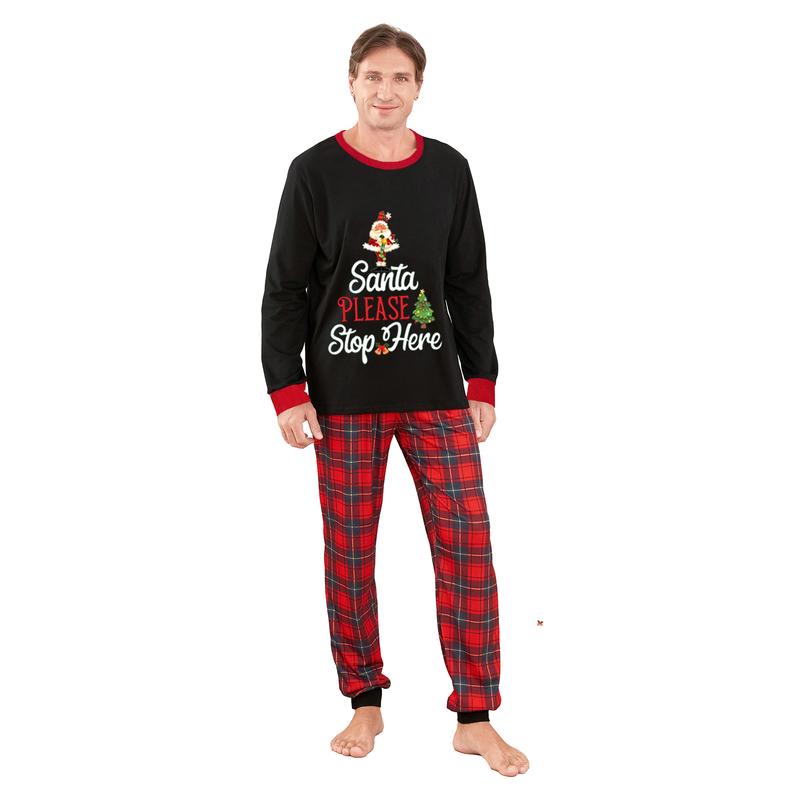 Family Matching Christmas Pajamas Set Letter Plaid Print Holiday Pajamas Sleepwear Dad Mom Kids PJs