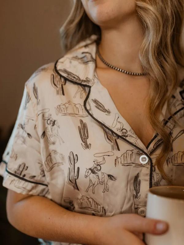 Western Pajama Set for Women Loungewear Nightwear Womenswear Long Sleeve