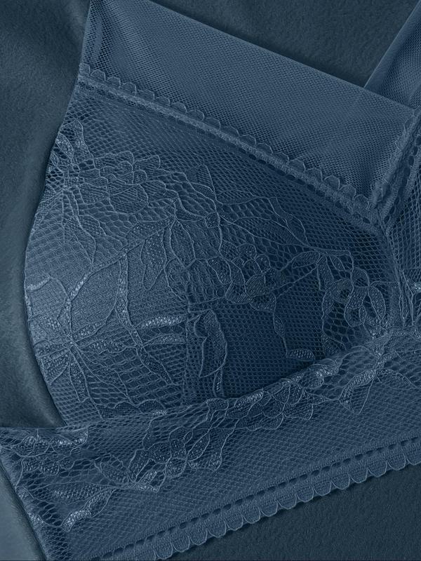 Women's Solid Color Contrast Lace Thermal Lined Underwear Top, Casual Comfy Warm Round Neck Long Sleeve Top for Fall & Winter, Women's Underwear for Daily Wear