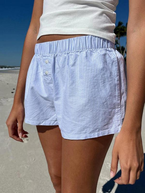 Women's Striped Print Button Shorts, Casual Drop Waist Shorts for Summer, Shorts for Women, Ladies Back To School Summer Bottoms for Daily Wear