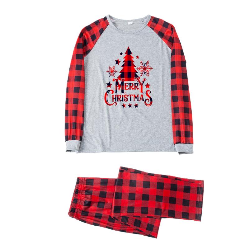 Family Matching Christmas Pajamas Sets Long Sleeve Letter Print Tops + Plaid Pants or Long Sleeve Patchwork Jumpsuit