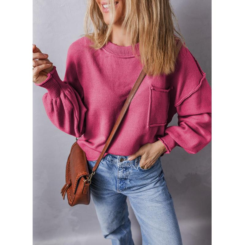 Dokotoo Women's Lantern Sweater 2024 Fall Winter Long Sleeve Casual Tops Ribbed Hem Knitwear Pullover