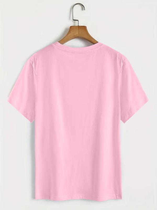 Women's Floral & Letter Print Round Neck Tee, Trendy Casual Short Sleeve T-Shirt for Daily Wear, Ladies All Seasons Outfit