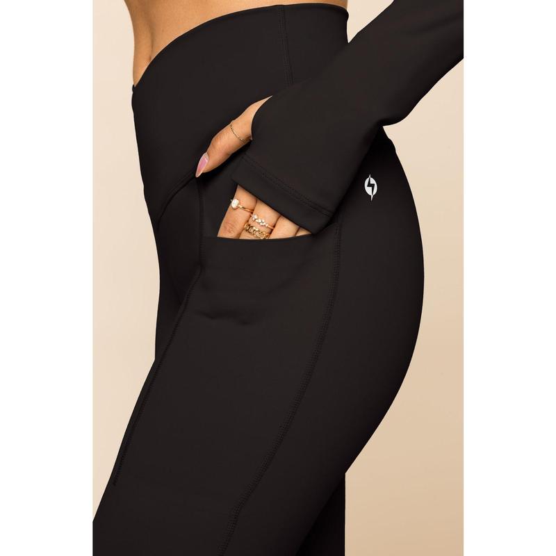 Crisscross Hourglass® Flared Leggings with Pockets - Black
