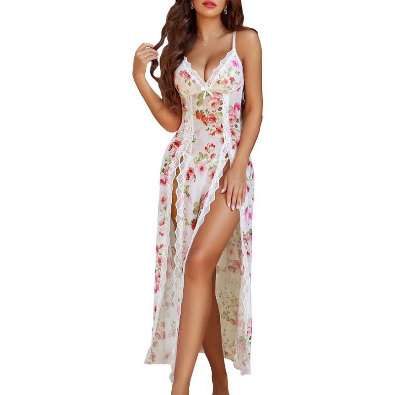 Avidlove Women Lingerie Lace Sleepwear Chemise Glamour Mesh Nightdress V Neck Nightwear Side Split Nightgown Christmas  Sleepwear Black Friday