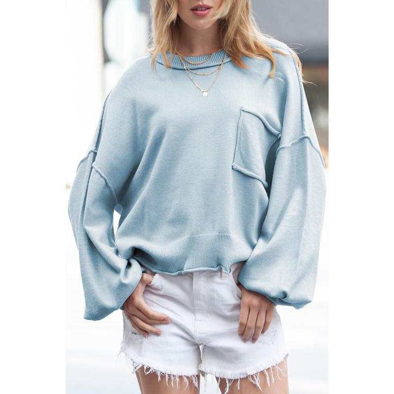 Dokotoo Women's Lantern Sweater 2024 Fall Winter Long Sleeve Casual Tops Ribbed Hem Knitwear Pullover
